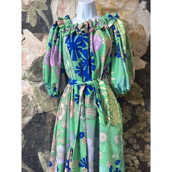 New ANTHROPOLOGIE Oopscool Off-the-Shoulder Printed Dress Sz Small - Picture 10 of 11